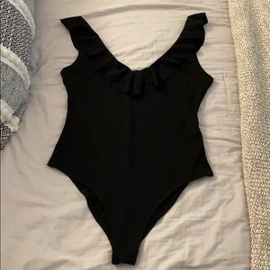 Ruffle Black Bodysuit